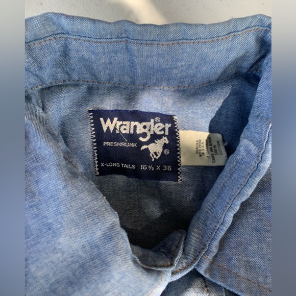 Vintage 80s Wrangler snap button shirt size 16 1/2 - Picture 3 of 6
